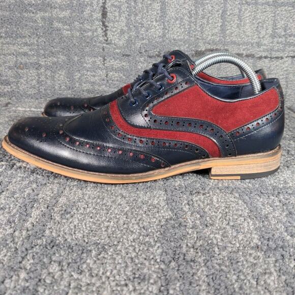 Cavani Men Ethan Brogue Navy Wine Leather Suede Oxford Wing Tip Dress Shoes US 8 main image 6